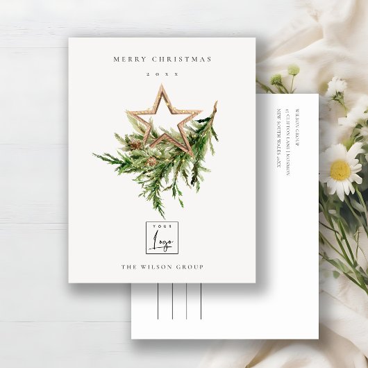 Star Ornament Pine Fauna Logo Merry kerst Feestdagenkaart