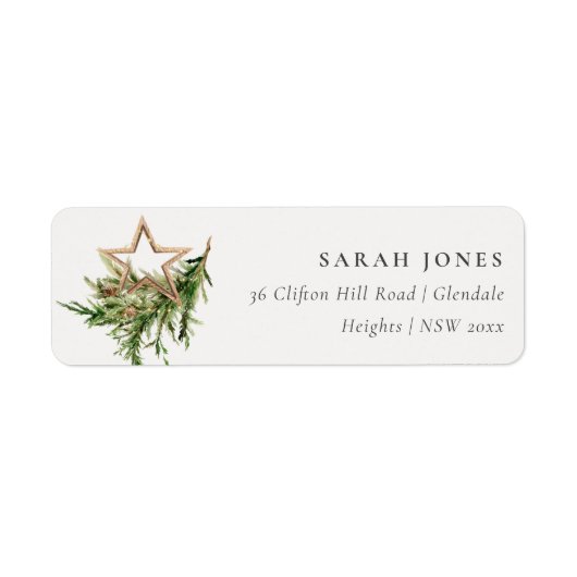 Star Ornament Pine Fauna Merry-kerstadres Etiket (Voorkant)