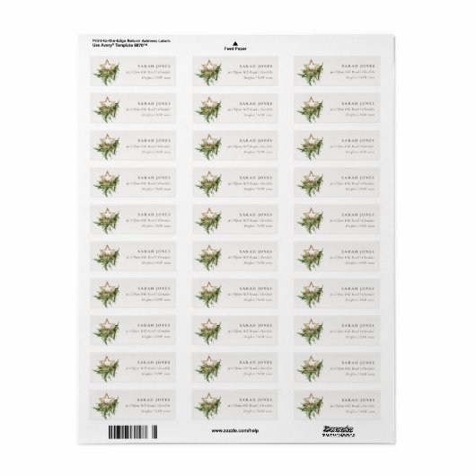 Star Ornament Pine Fauna Merry-kerstadres Etiket (Full Sheet)