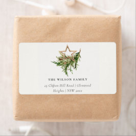 Star Ornament Pine Fauna Merry-kerstadres Etiket