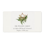 Star Ornament Pine Fauna Merry-kerstadres Etiket (Voorkant)