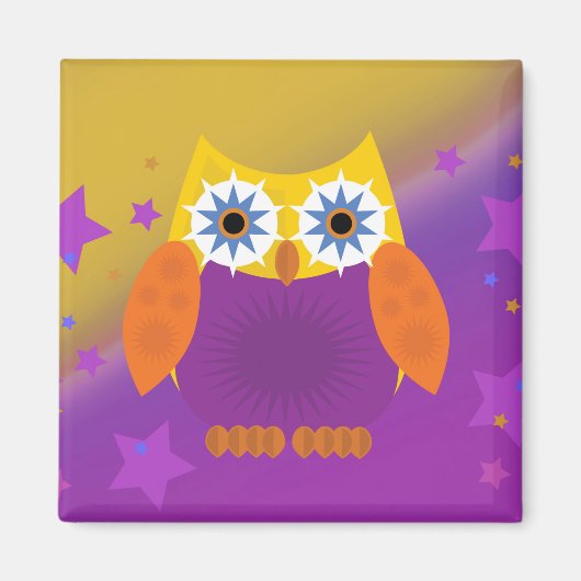 Star Owl - Geel Oranje Paars Magneet (Voorkant)