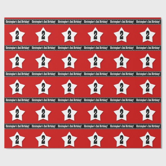 STAR Pattern 2e Birthday Red White Black V01 Cadeaupapier (Vlak)