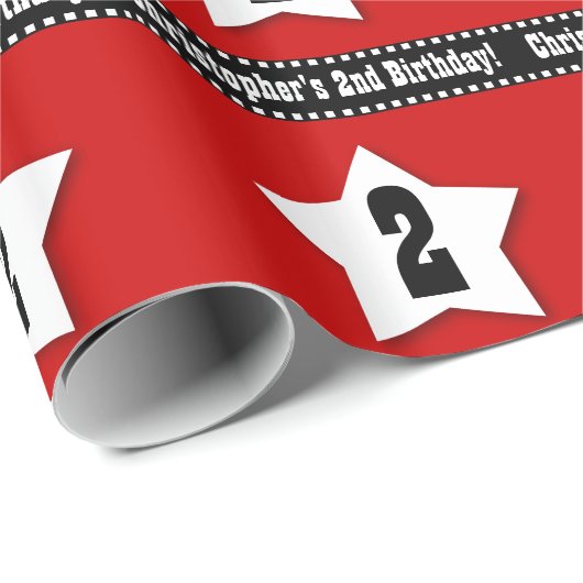 STAR Pattern 2e Birthday Red White Black V01 Cadeaupapier (Rol Hoek)