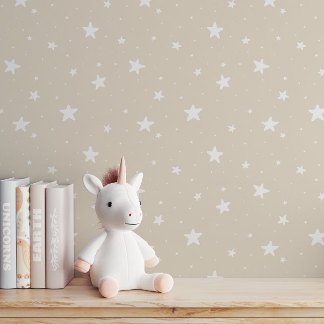 Star Pattern Dreamy Boho Kid Room Warm Neutral Sky Behang (Creator heeft geüpload)