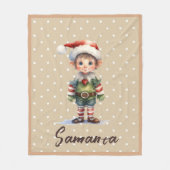 Star pattern gnome blue beige name fleece deken (Voorkant)