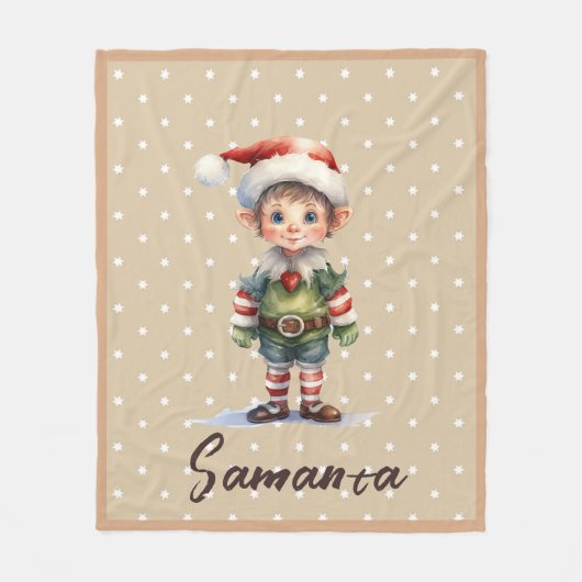 Star pattern gnome blue beige name fleece deken (Voorkant)