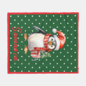 Star pattern penguin green red name fleece deken (Voorkant (Horizontaal))