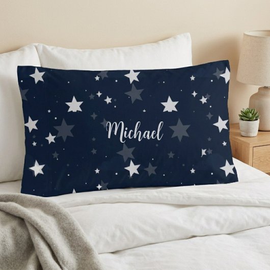 Star Pattern Pillow Cover with Custom Name - Blue Kussensloop