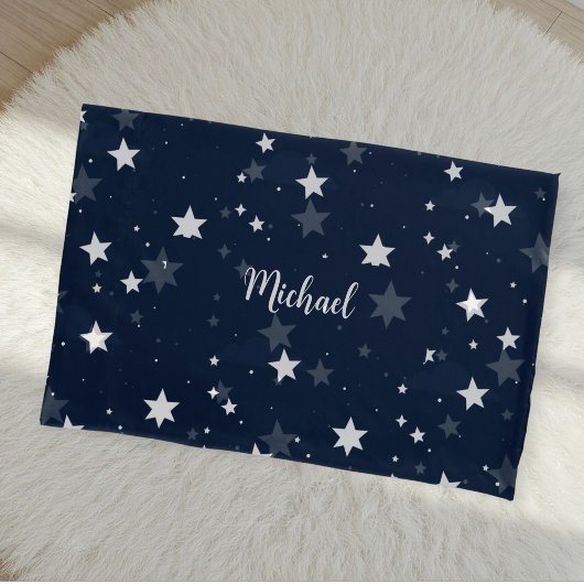 Star Pattern Pillow Cover with Custom Name - Blue Kussensloop