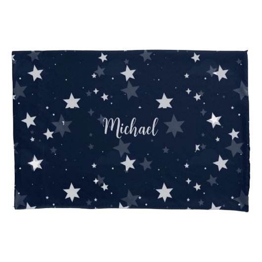 Star Pattern Pillow Cover with Custom Name - Blue  Kussensloop (Voorkant)