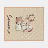 Star pattern reindeer snowman blue beige name fleece deken (Voorkant (Horizontaal))