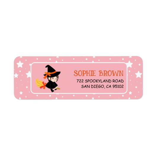 Star Pattern Schattigee Heks Halloween Retouradres Etiket (Voorkant)