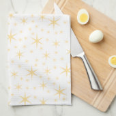 Star Pattern, White en Non-metallic Gold Color. Theedoek (Quarter Fold)