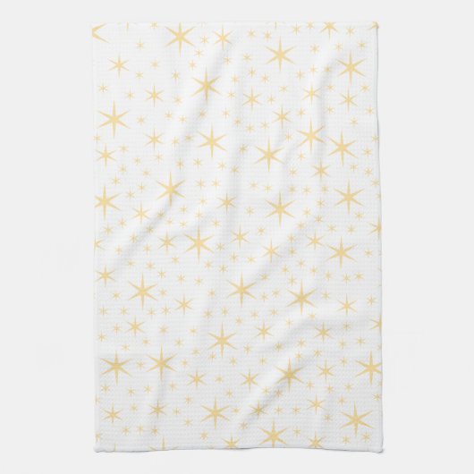 Star Pattern, White en Non-metallic Gold Color. Theedoek (Verticaal)