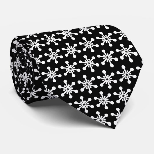 Star Pattern - White on Black Stropdas (Opgerold)