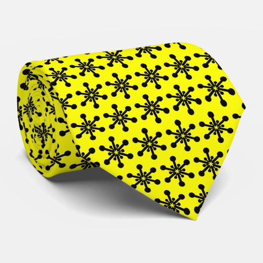 Star Pattern - Zwart op Yellow FFFF00 Stropdas (Opgerold)