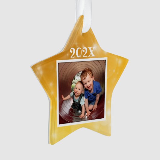 Star Photo Kinder Keepomwille Dated Kerstannament Ornament (voorkant)