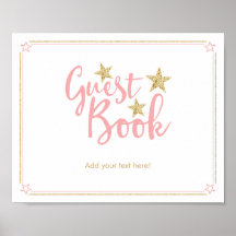 Star Pink Gold Glitter Baby shower Guest Book Sign