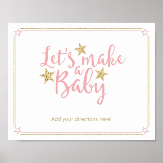 Star Pink Gold Glitter maakt een Baby shower game Poster (Voorkant)