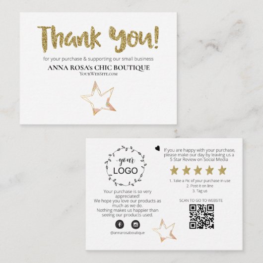 *~* STAR Pink - Logo BEDANKT QR AP8 Review Informatiekaartje (Voorkant / Achterkant)