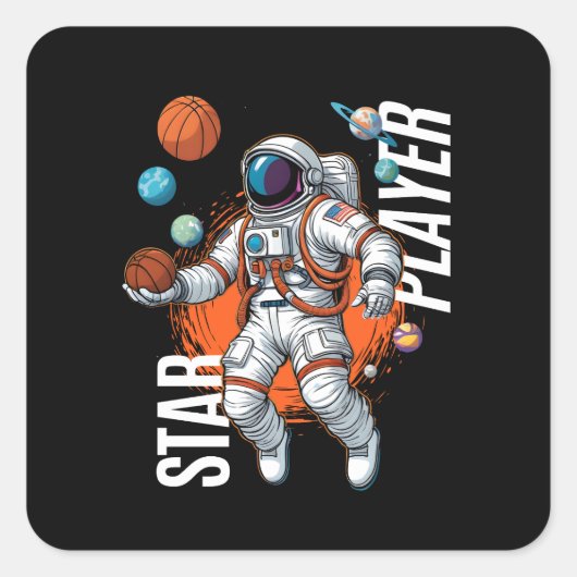 Star Player - Space Basketball Vibes Baby Bib Vierkante Sticker (Voorkant)