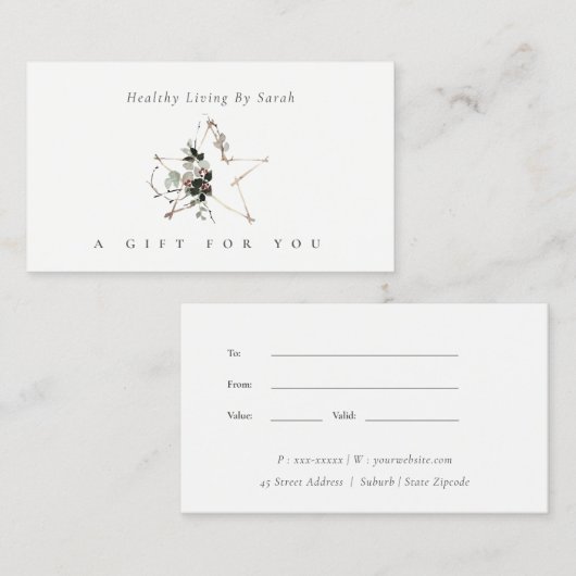 Star Poinsettia Leafy Festive Gift Certificate Visitekaartje (Voorkant / Achterkant)