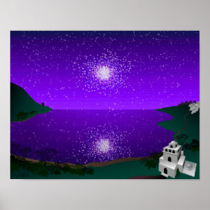 "Star Port" — Star Cluster over Alien-landschap Poster