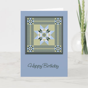 Star Quilt Square in Blue & Greens Birthday Kaart