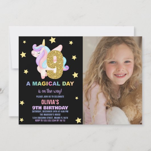 Star Rainbow Unicorn Verjaardag Uitnodigingen een (Voorkant)