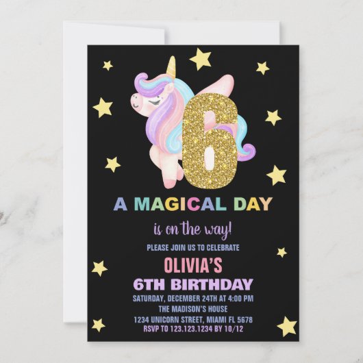 Star Rainbow Unicorn Verjaardag Uitnodigingen Vlie (Voorkant)