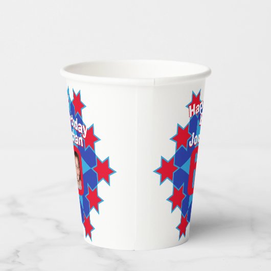 Star Red Blue 60th verjaardag twee foto's op papie Papieren Bekers (Rechts)