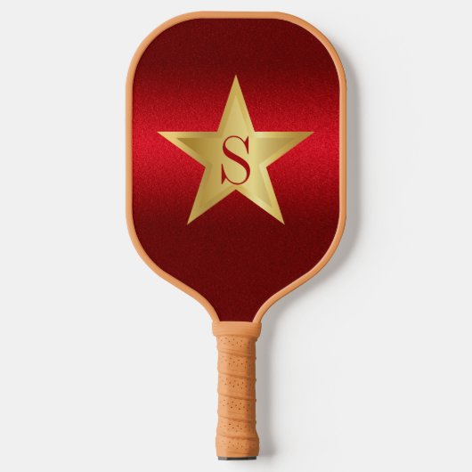 Star Red Burgundy Modern Elegant Custom Monogram Pickleball Paddle (Voorkant)