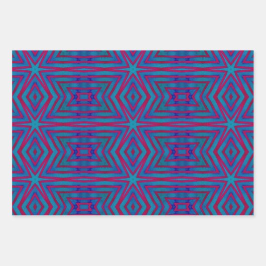 Star Red en Blue Geometric Inpakpapier Vel (Voorkant 2)