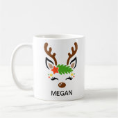 Star Reindeer Face Custom Name Holiday Koffiemok (Links)