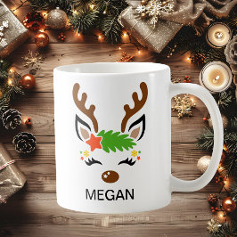 Star Reindeer Face Custom Name Holiday Koffiemok