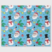 Star Santa Claus Snowman kerstpatroonblauw Cadeaupapier (Vlak)