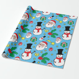 Star Santa Claus Snowman kerstpatroonblauw Cadeaupapier