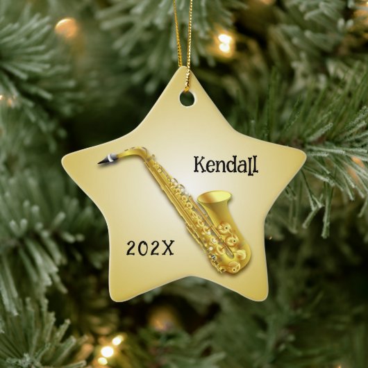 Star Saxophone Player Gepersonaliseerd Ornament (Boom)