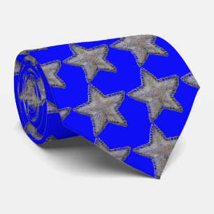 Star Sequin Print stropdas op blauw