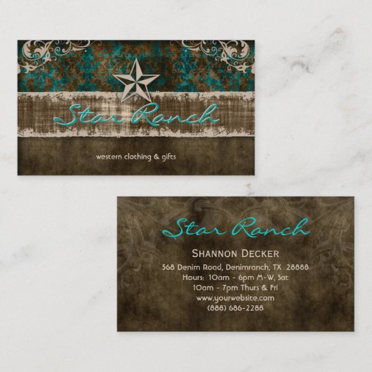 Star Shabby Suede Rustic Blauwgroen Brown H Visitekaartje (Voorkant / Achterkant)