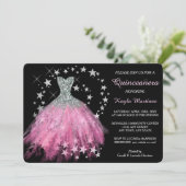 Star Shimmer Bright Pink Quinceanera Uitnodiging (Staand voorkant)