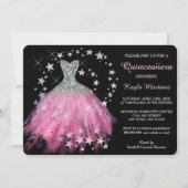 Star Shimmer Bright Pink Quinceanera Uitnodiging (Voorkant)