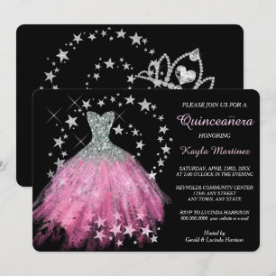 Star Shimmer Bright Pink Quinceanera Uitnodiging