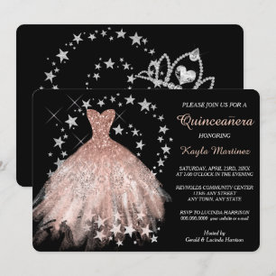Star Shimmer Peach Quinceanera Uitnodiging