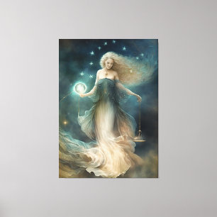 Star sign Libra Goddess, hemelse wezen, zodiac Canvas Afdruk