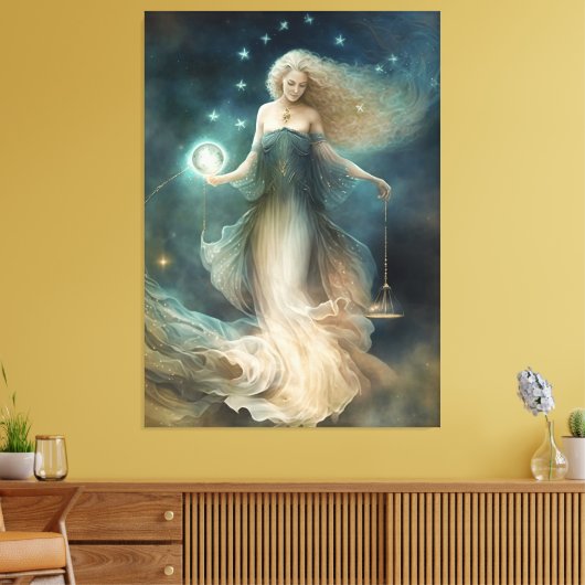 Star sign Libra Goddess, hemelse wezen, zodiac Canvas Afdruk (Insitu (Woonkamer))