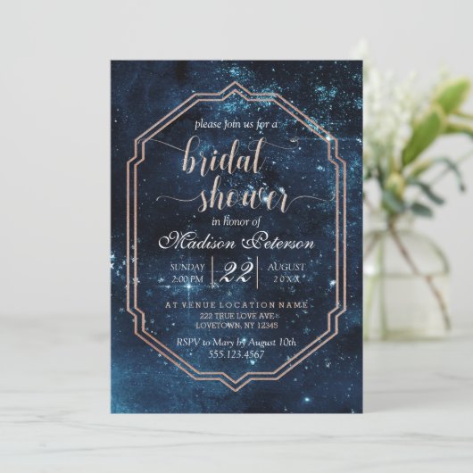 Star Sky Celestial Galaxy bruids douche uitnodigin Kaart (Staand voorkant)