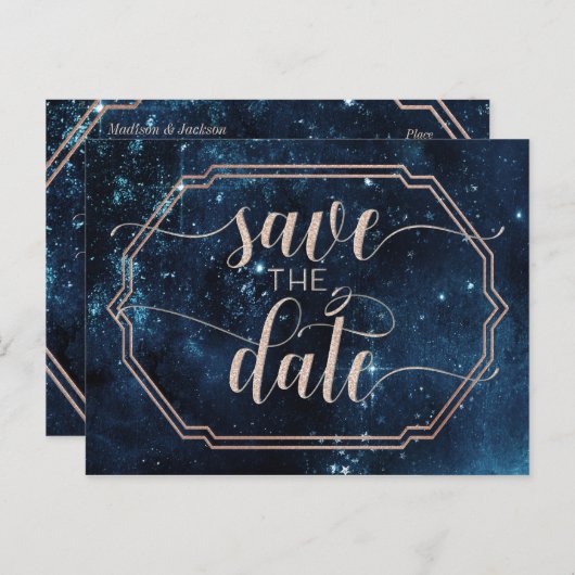 Star Sky Celestial Galaxy Bruiloft Save the Date Aankondigingskaart (Voorkant / Achterkant)
