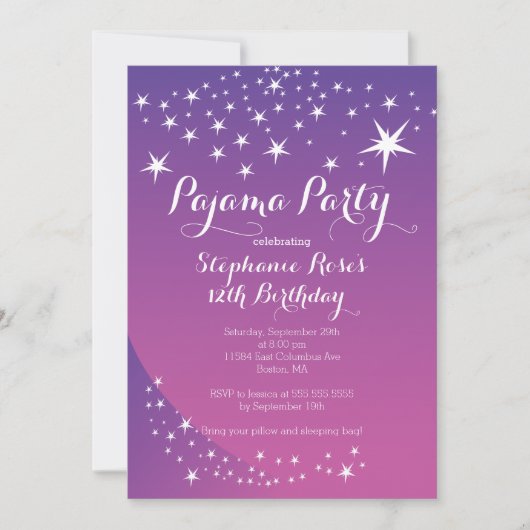 Star Slapepover Party Birthday Party Invitations Kaart (Voorkant)